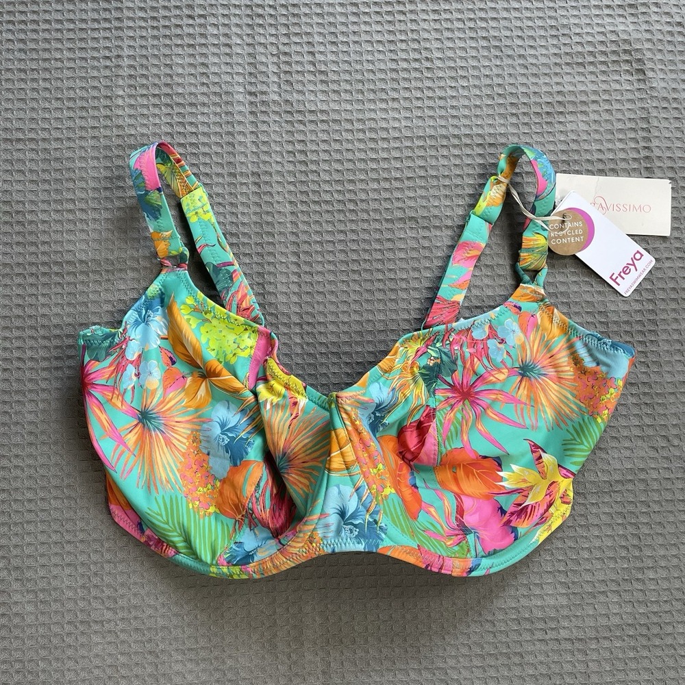 New Freya Isla Margarita Swim Bikini Top US 36L Jade Green Tropical Underwire